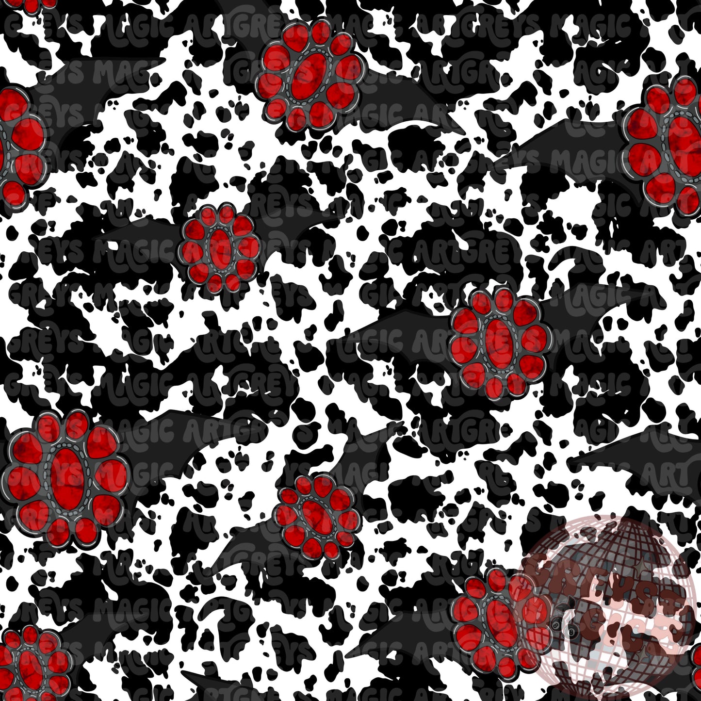 Red Concho Bats Cowprint Seamless File