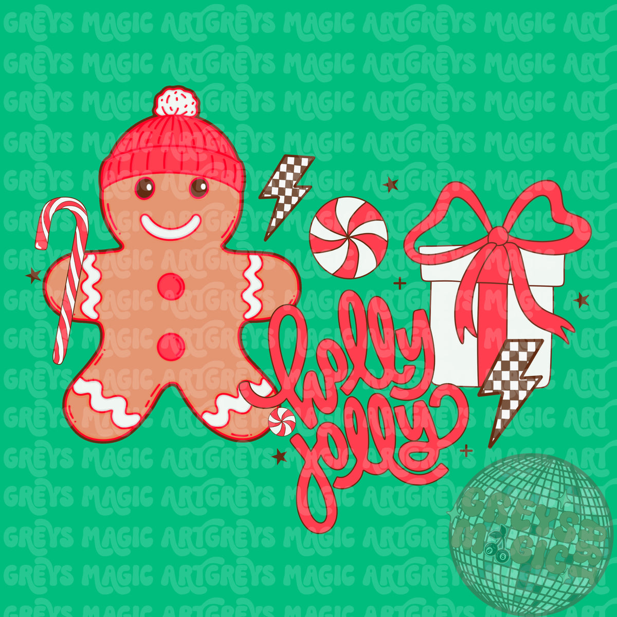 Holly Jolly Boy Gingerbread Man PNG