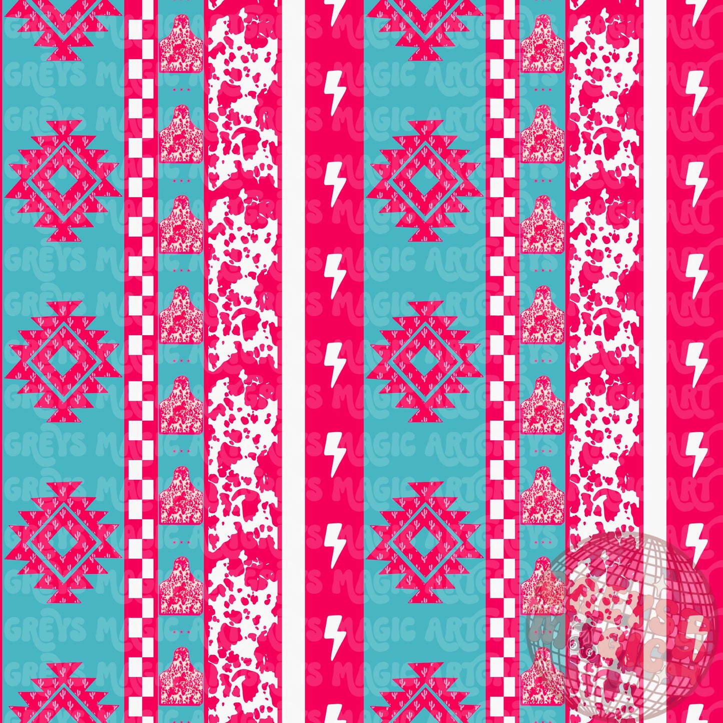 Hot Pink And Turquoise Aztec Stripes Seamless File