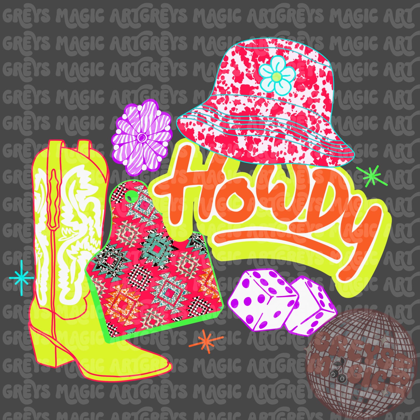 Neon Western Howdy Summer PNG