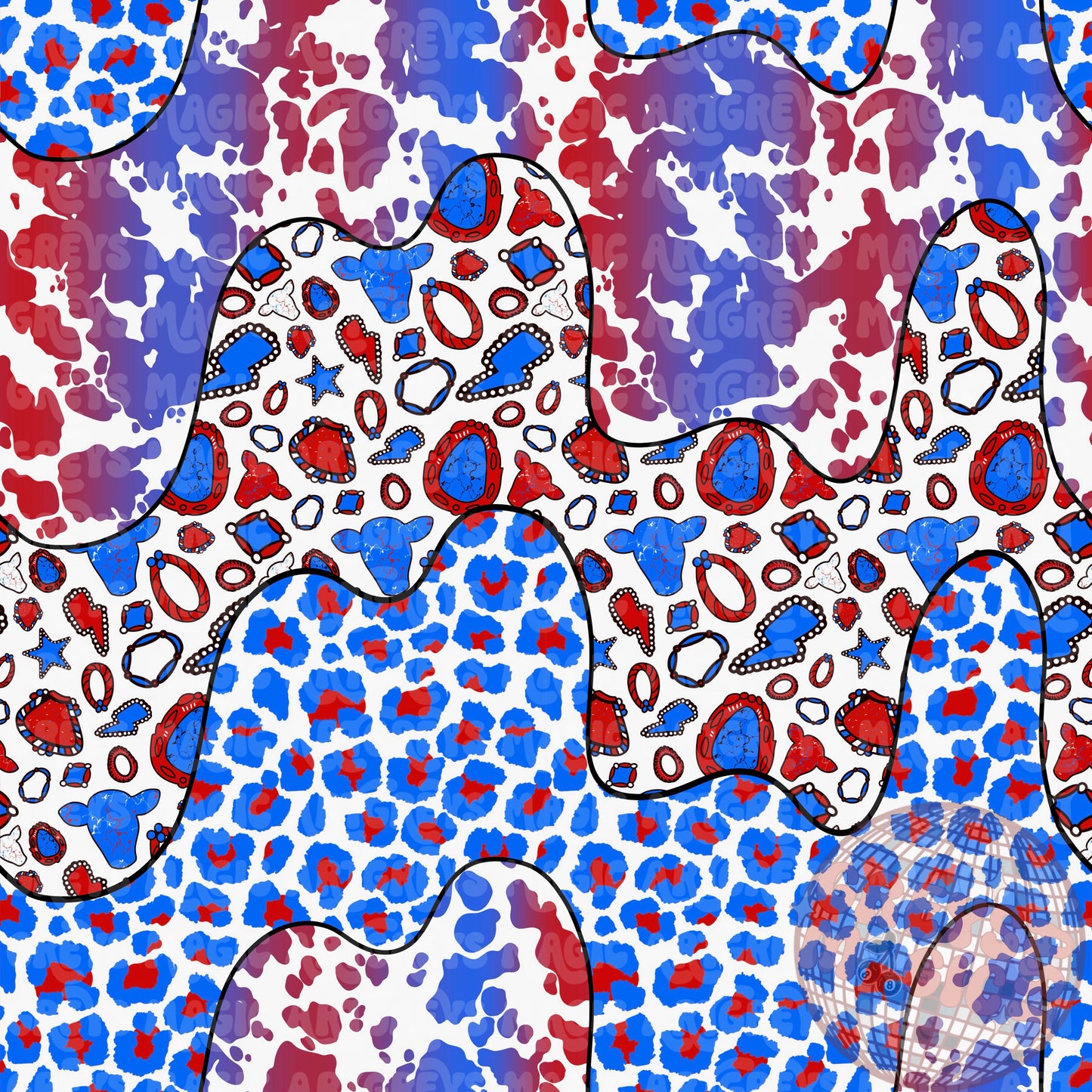 Fourth Of July Cowprint Cheetah Concho Groovy Lines Seamless File