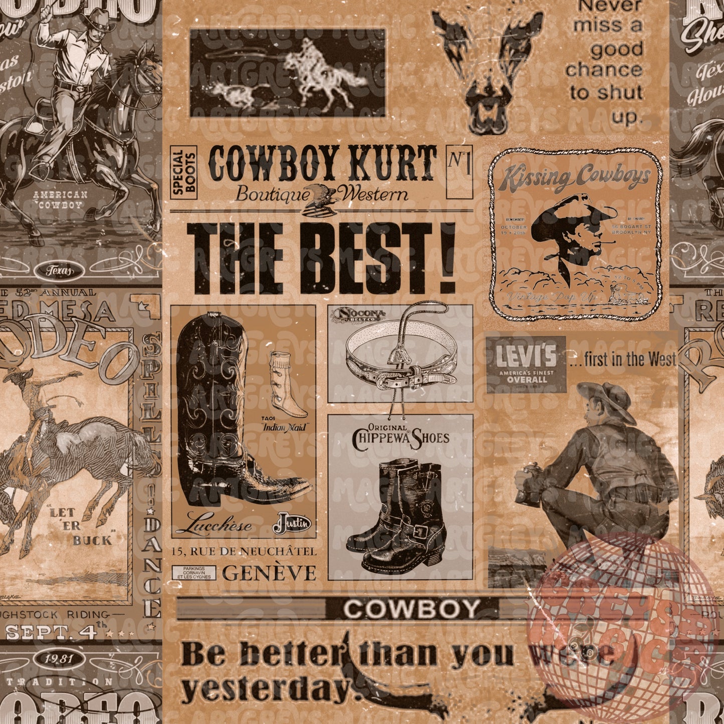 Cowboy Vintage Collage Seamless File