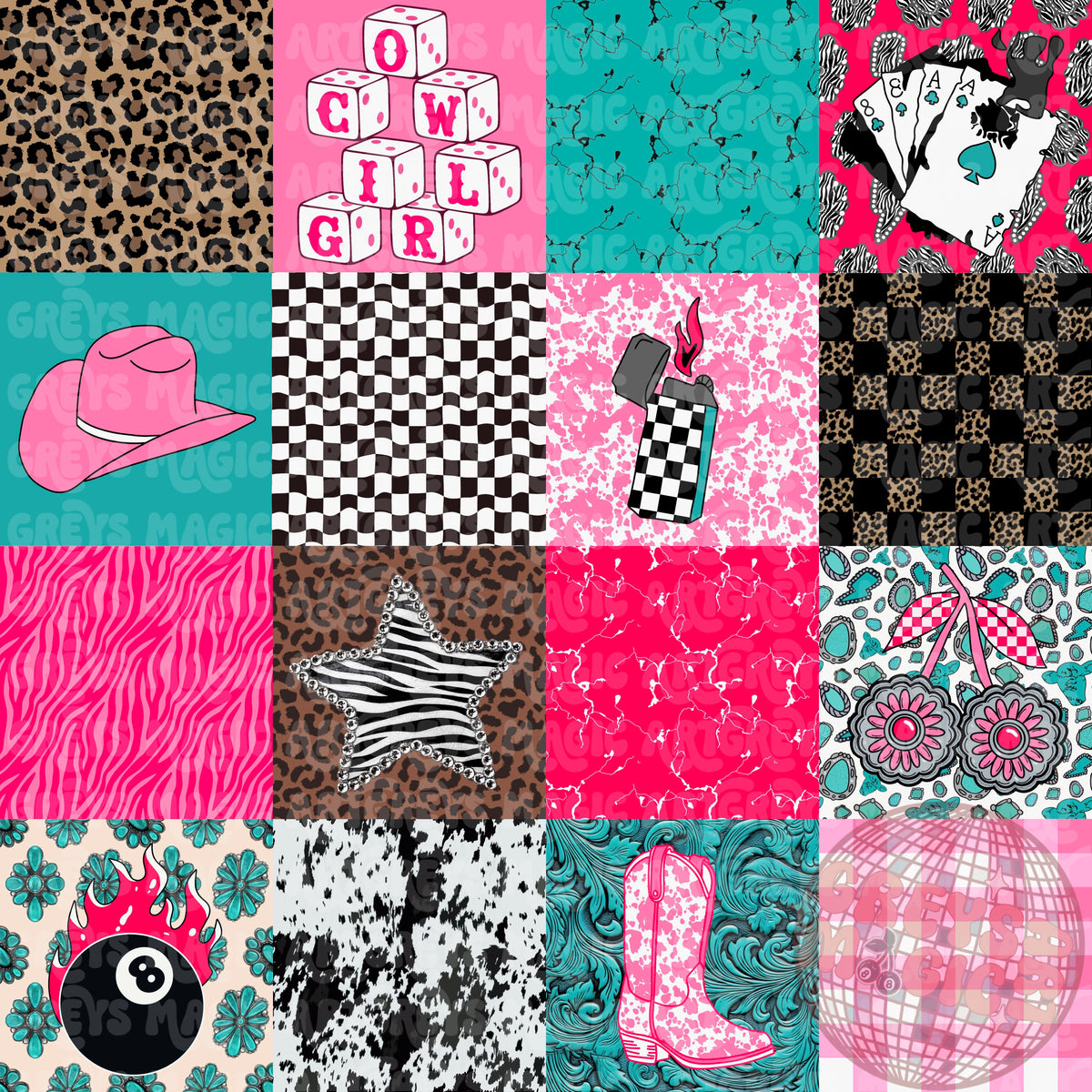 Pink Turquoise Western Mashup Checkered Seamless File