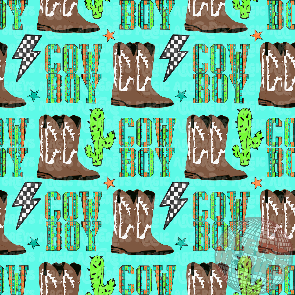 Cowboy Western Striped Boots Cactus Lightning Bolt Seamless File