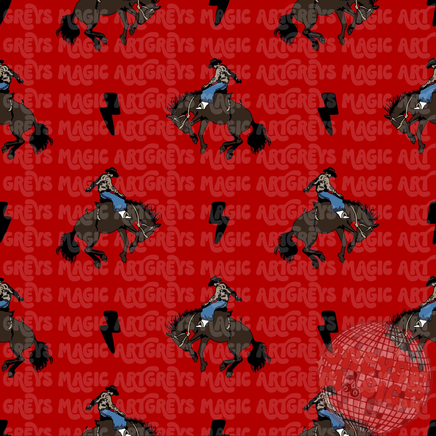 Red Buckin Cowboy And Bolts Seamless File