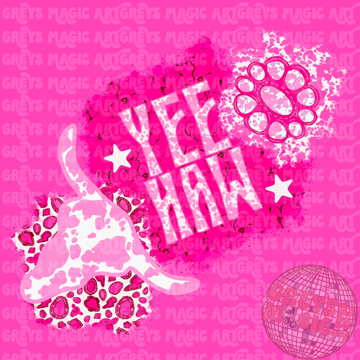 Pink Yeehaw Concho Longhorn PNG