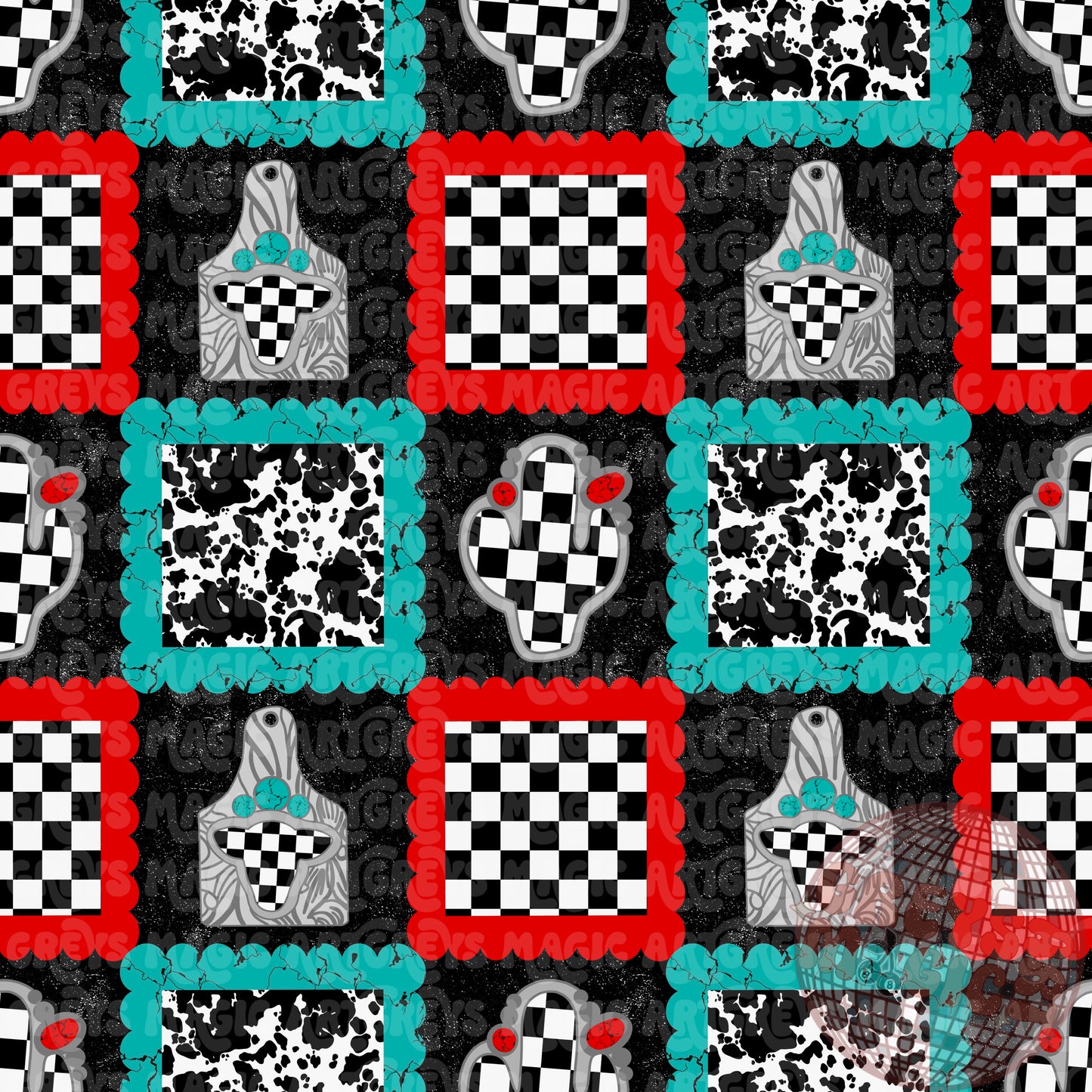 Western Concho Checkered Cowprint Square Patch Seamless File