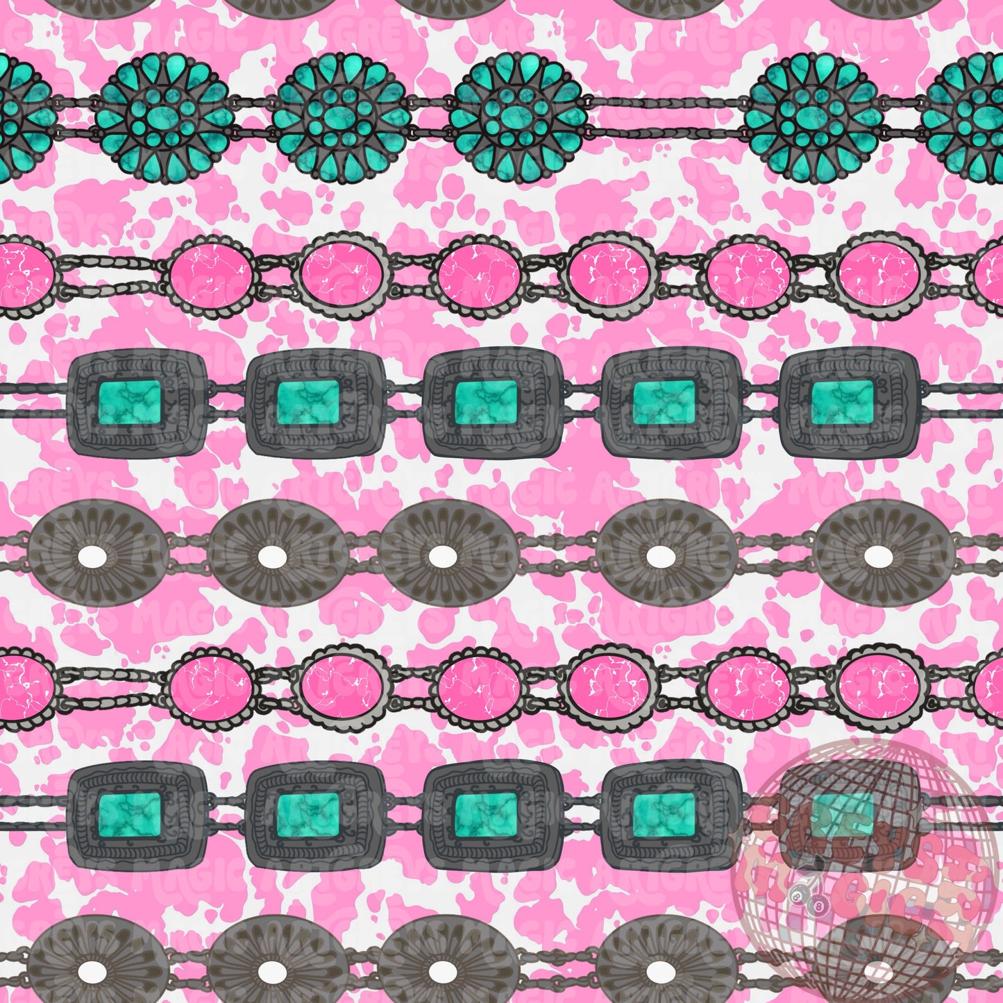 Pink Cowprint And Concho Belts Seamless File