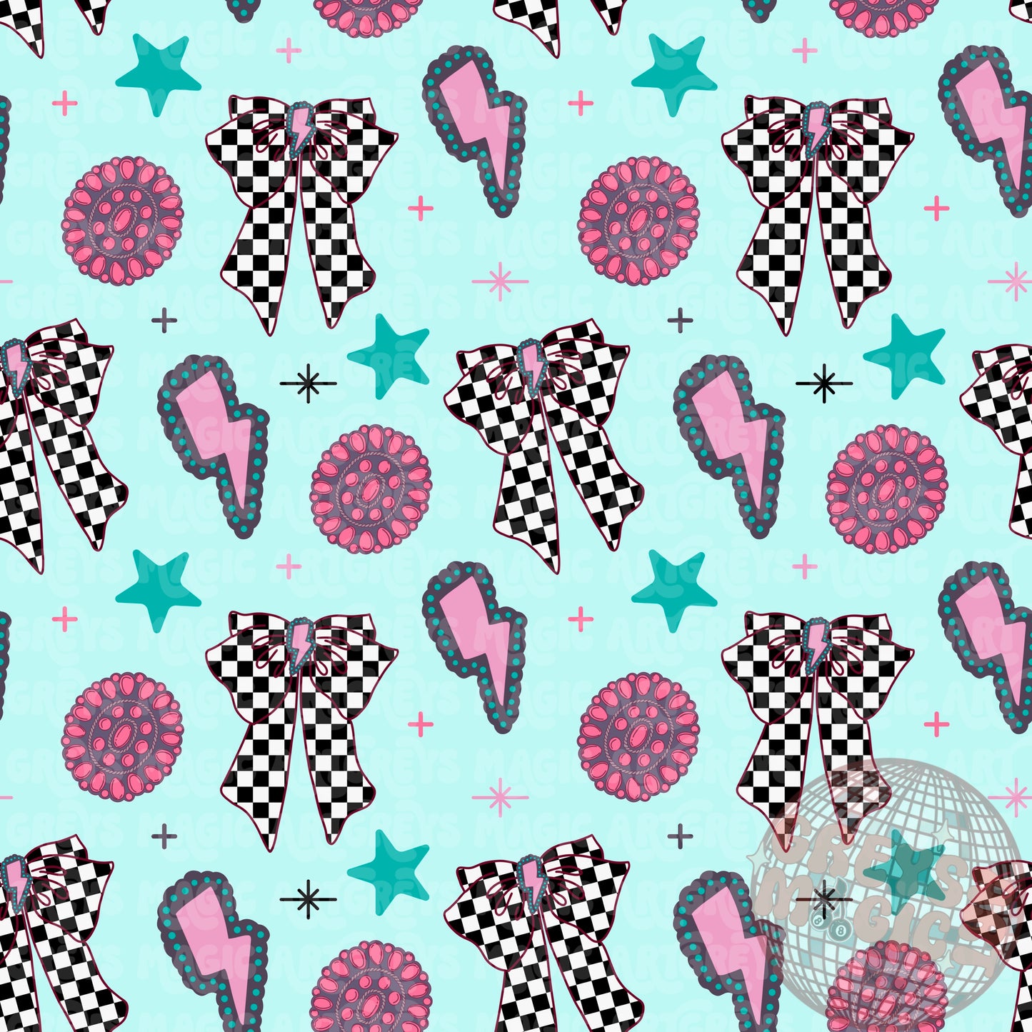 Checkered Western Bows And Lightning Bolt Seamless File