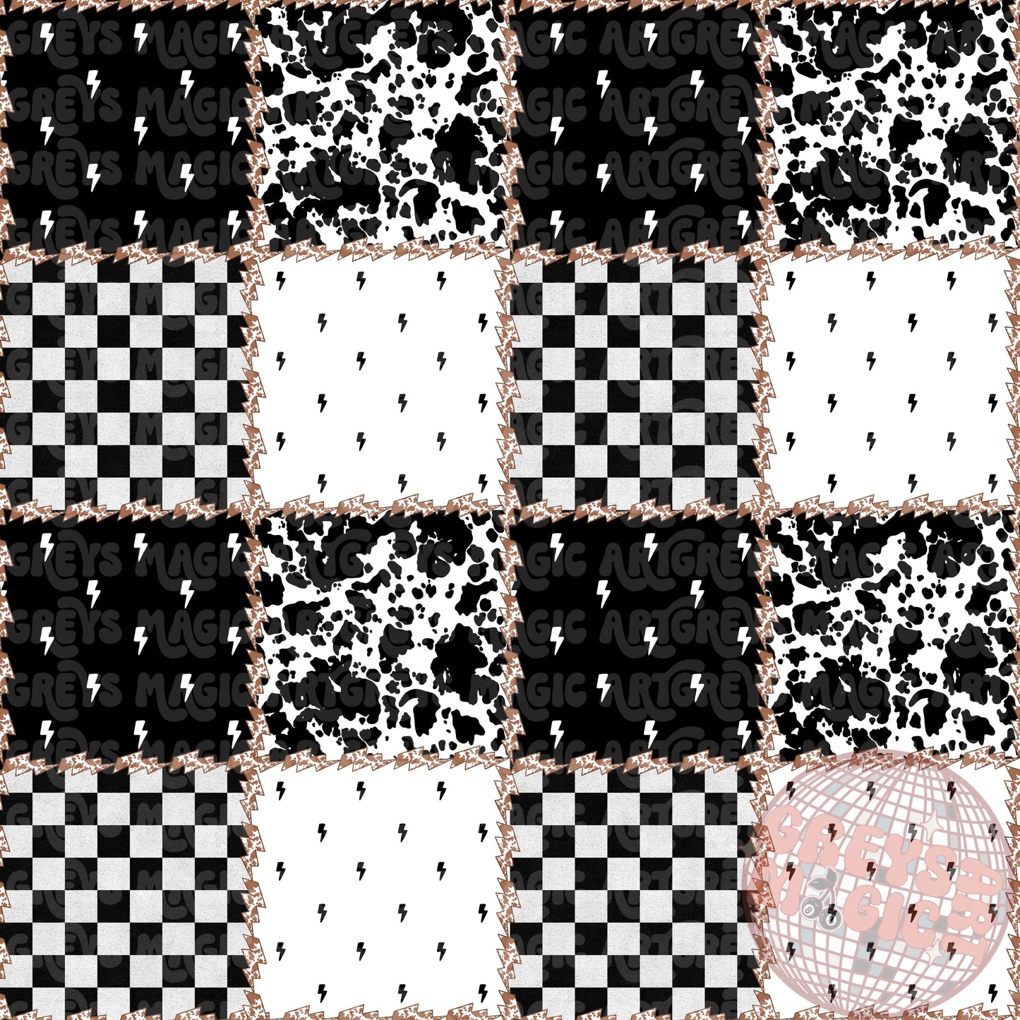 Cowprint Checkered Bolt Square Patches Seamless File