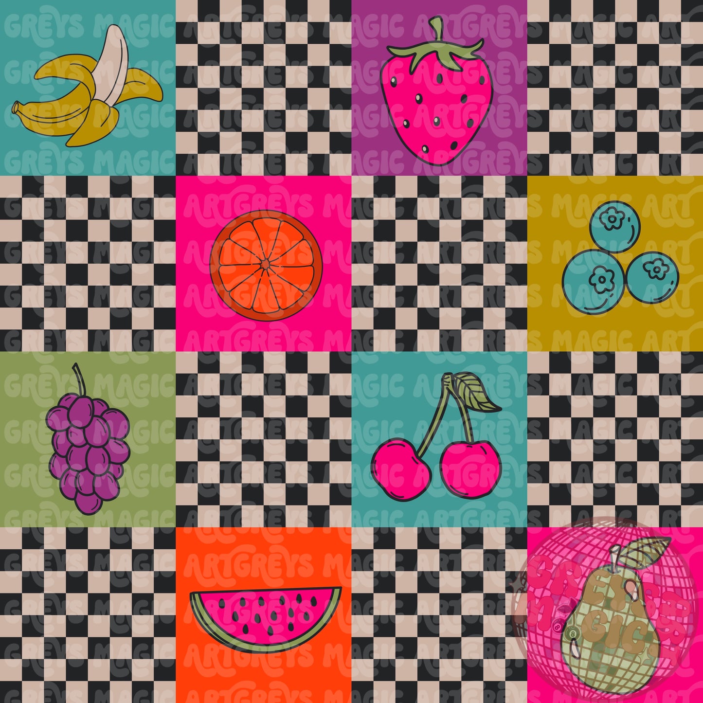 Checkered Summer Fruits Seamless File