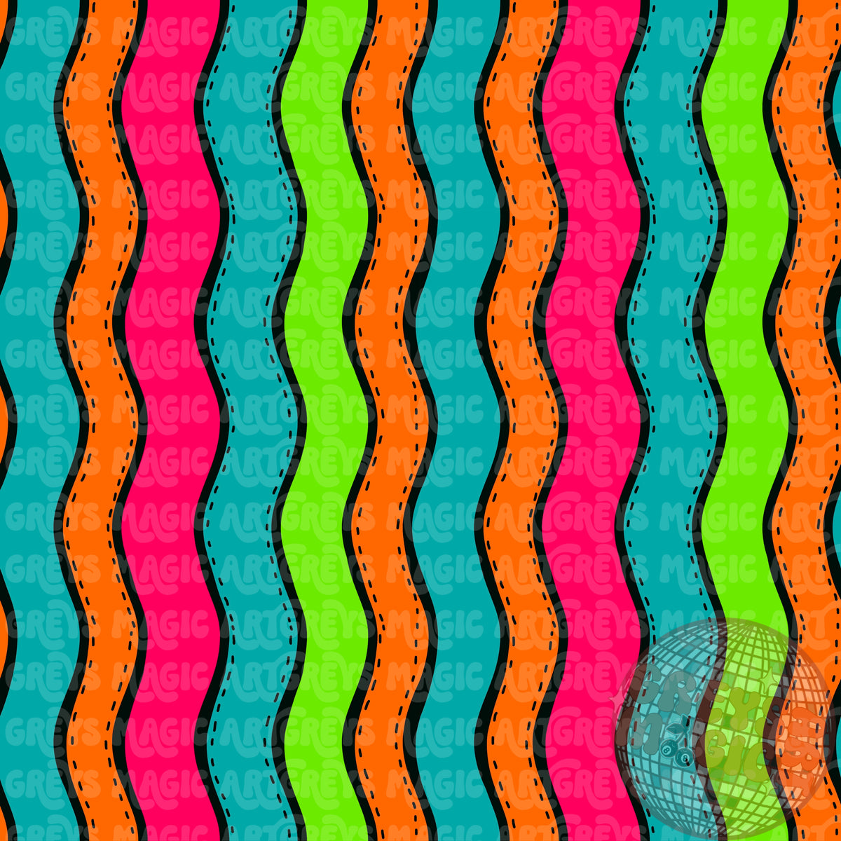 Neon Pink Green Orange Turquoise Waves Seamless File