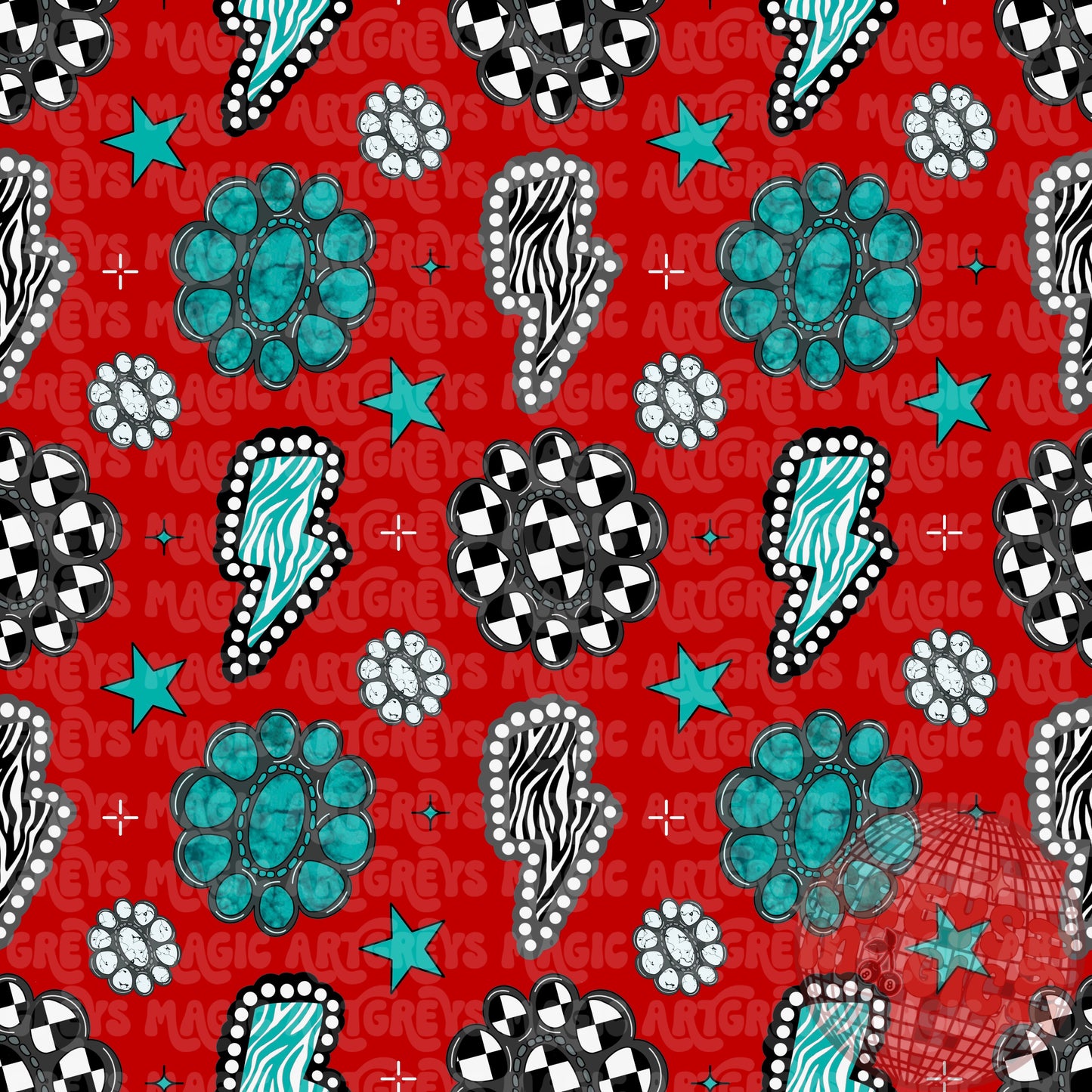 Zebra Checkered Turquoise Stone Conchos Seamless File