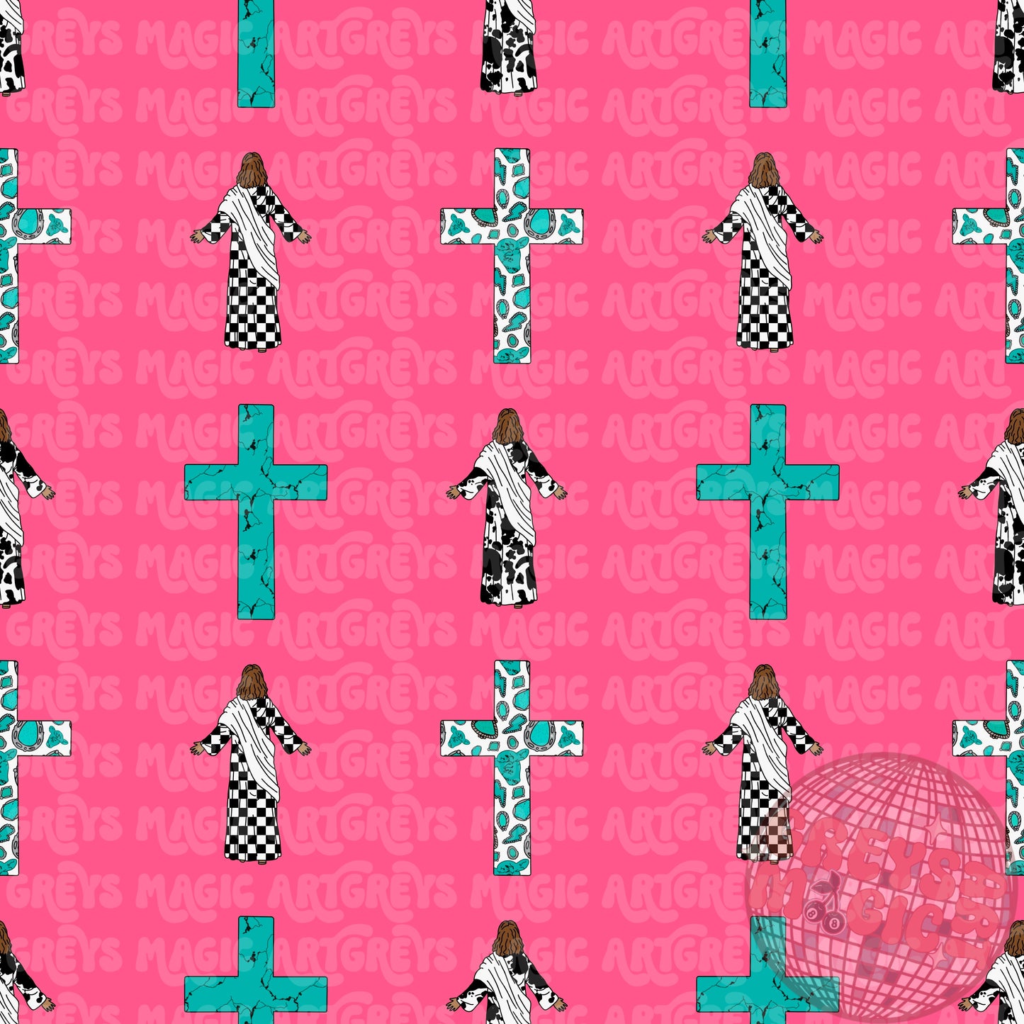 Pink And Turquoise Jesus And Cross Seamless File