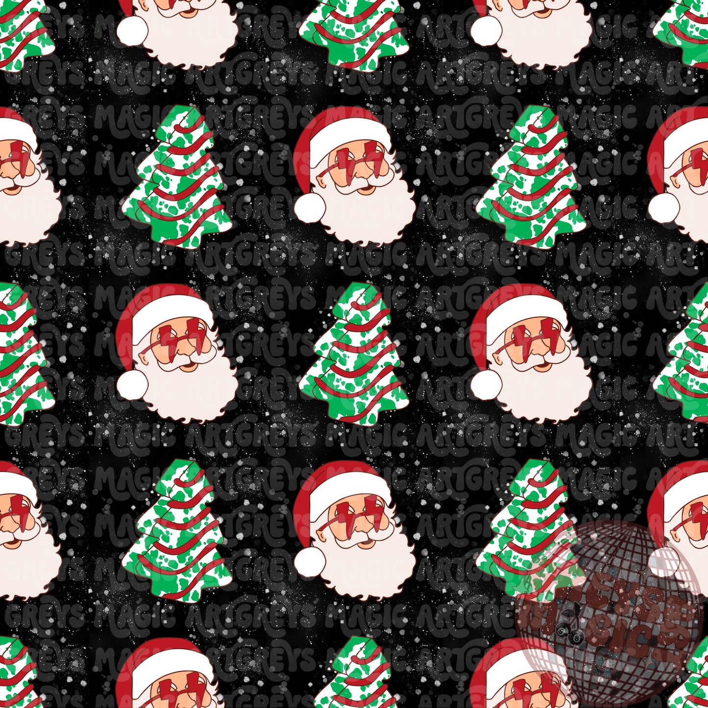 Retro Western Santa Christmas Tree Cakes Seamless File
