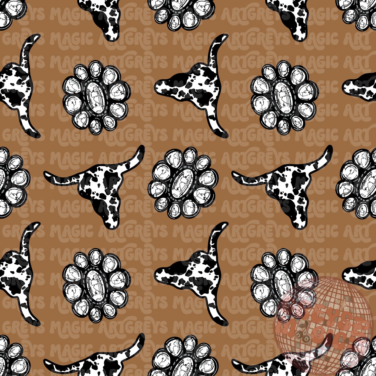 Western Cowprint Conchos Brown Seamless File