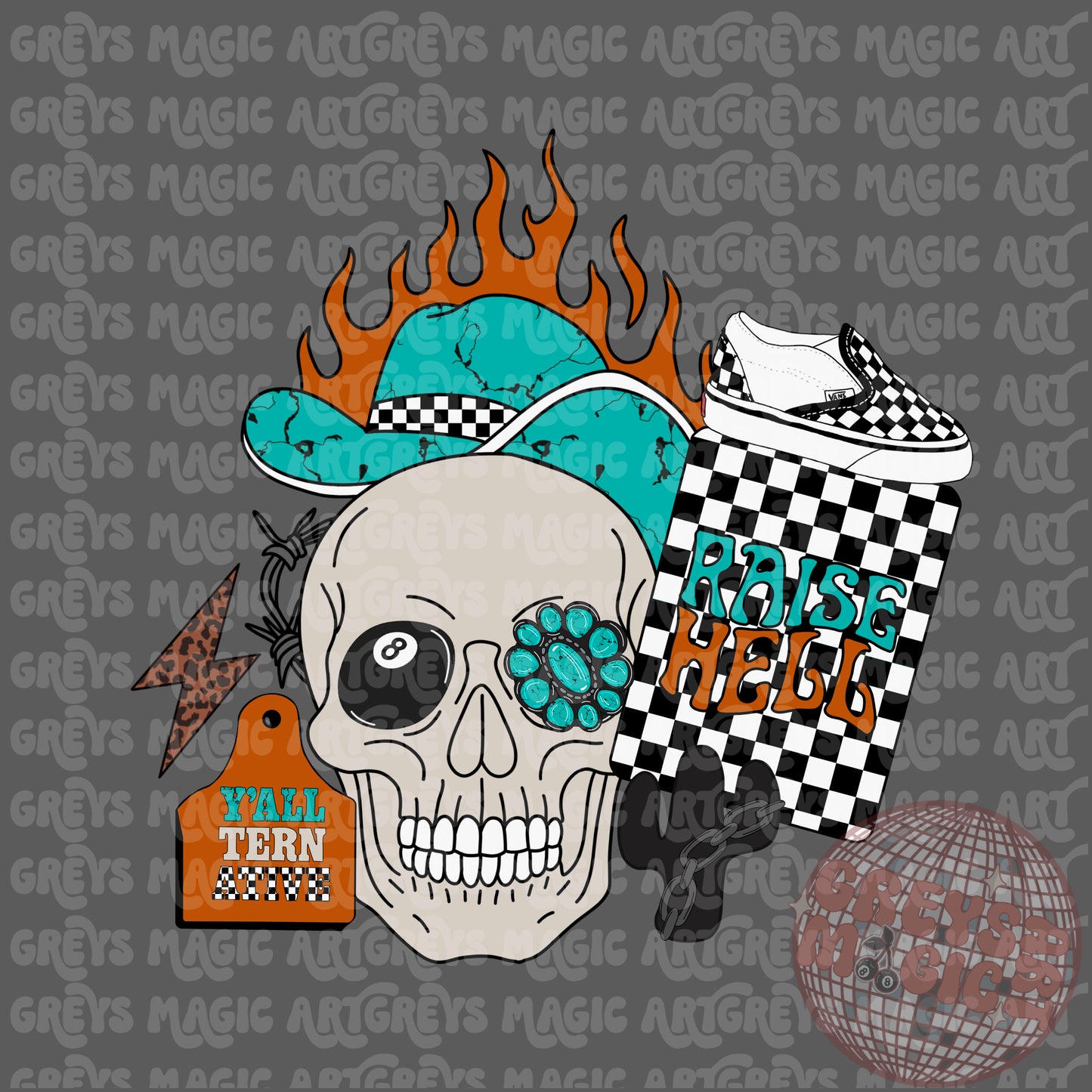 Western Yallternative Raise Hell Skull 8ball PNG