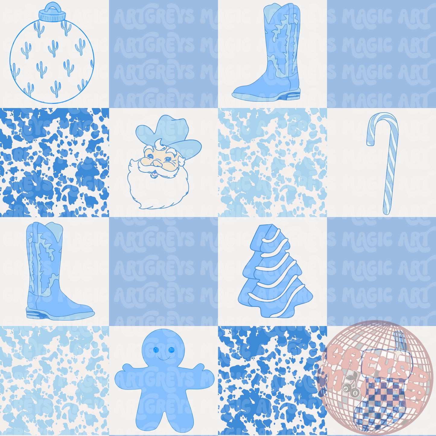 Blue Checkered Cowboy Christmas Seamless File