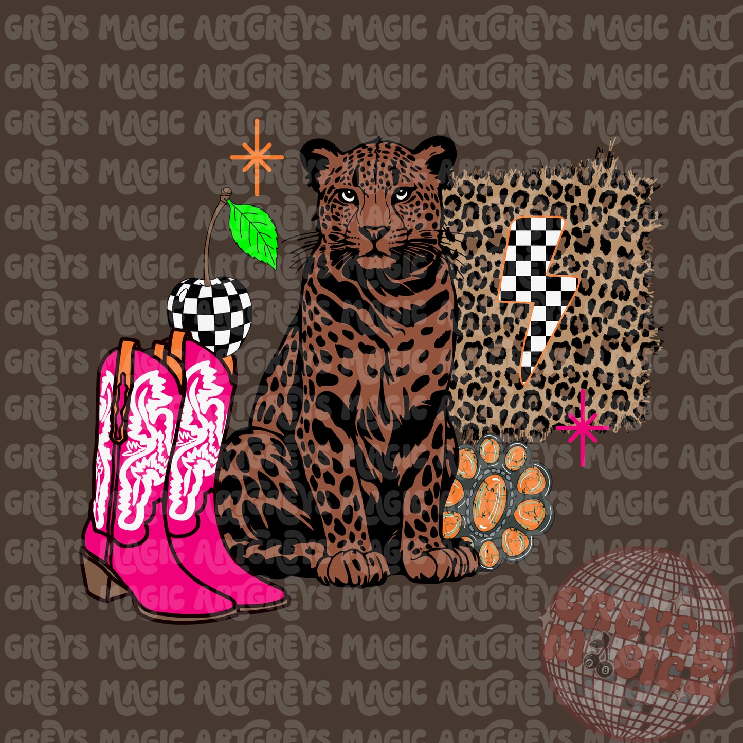 Cheetah Hot Pink Boots Orange Concho PNG