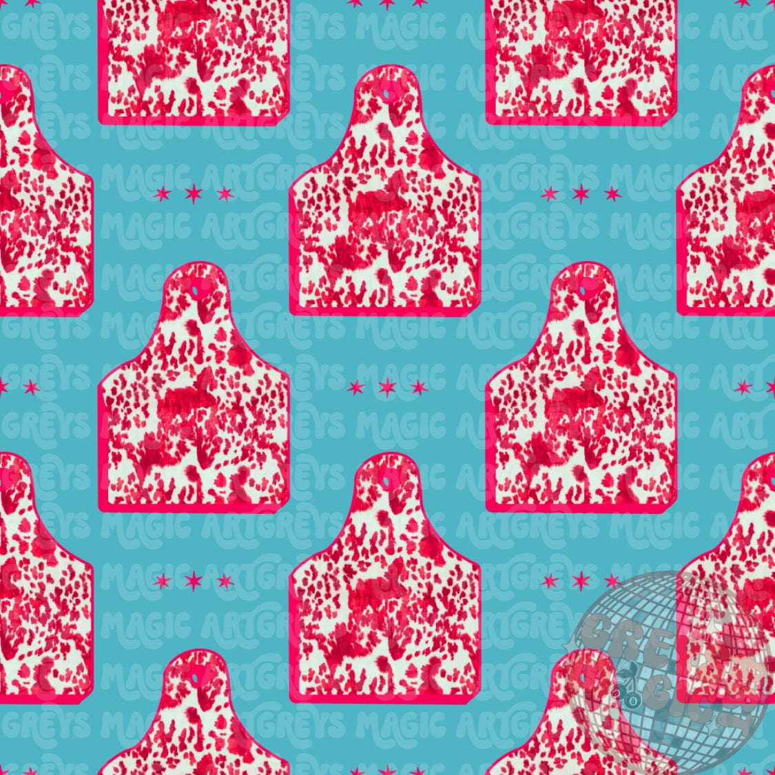 Hot Pink and Turquoise Cow tags Seamless File