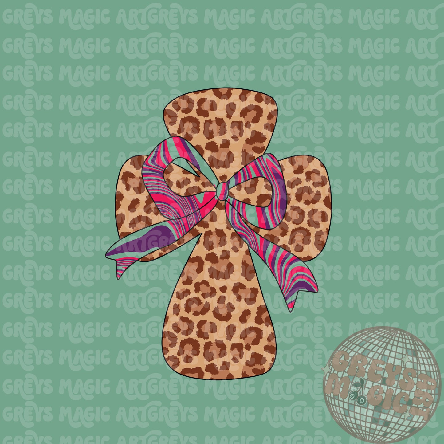 Cheetah Cross Marble Bow PNG