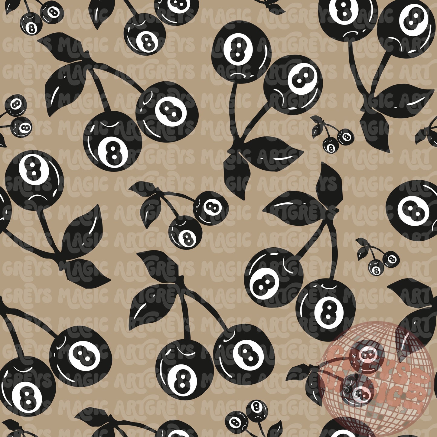 8ball Cherries Tan Background Seamless File