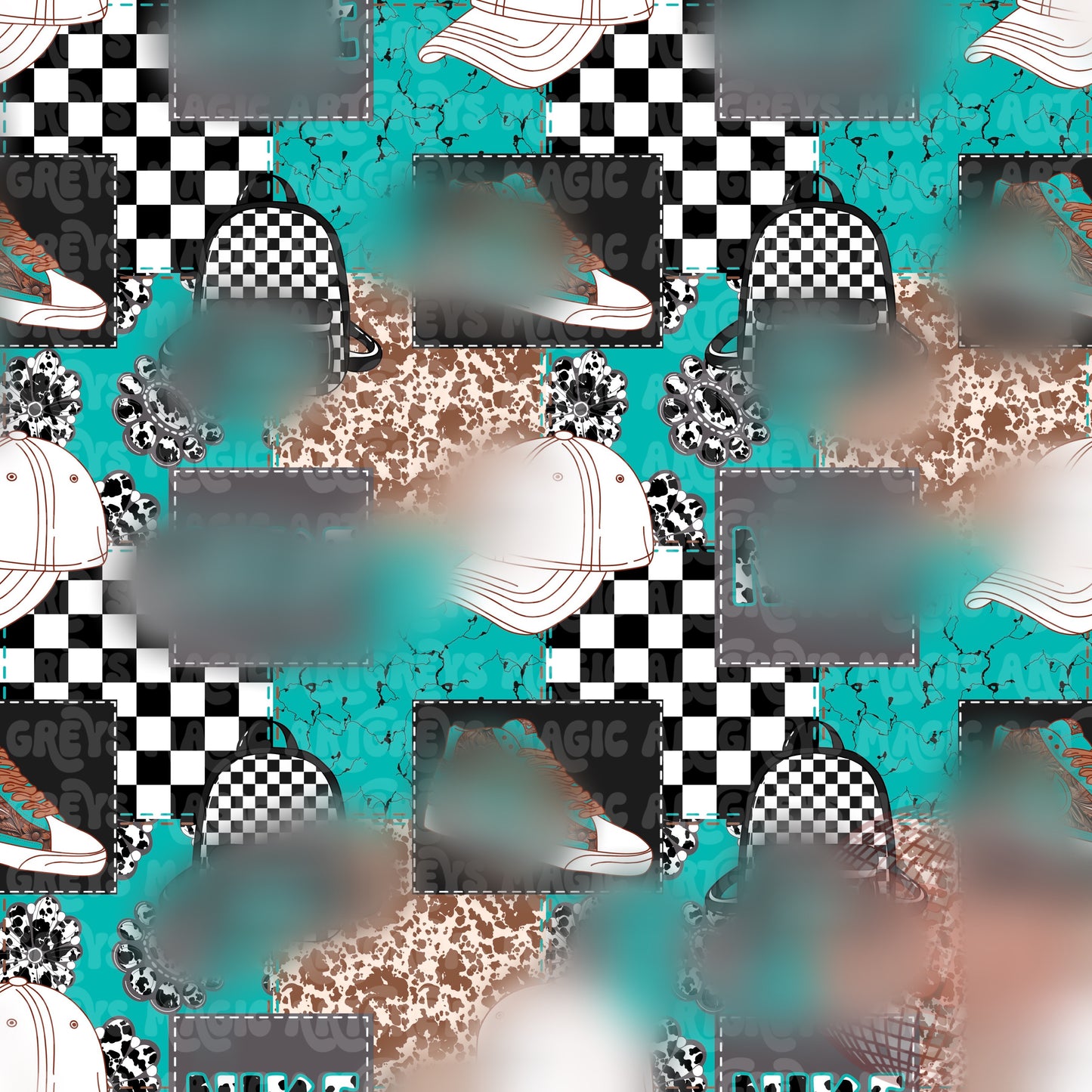Girl Western Patchwork Hat Bag Shoes Seamless File