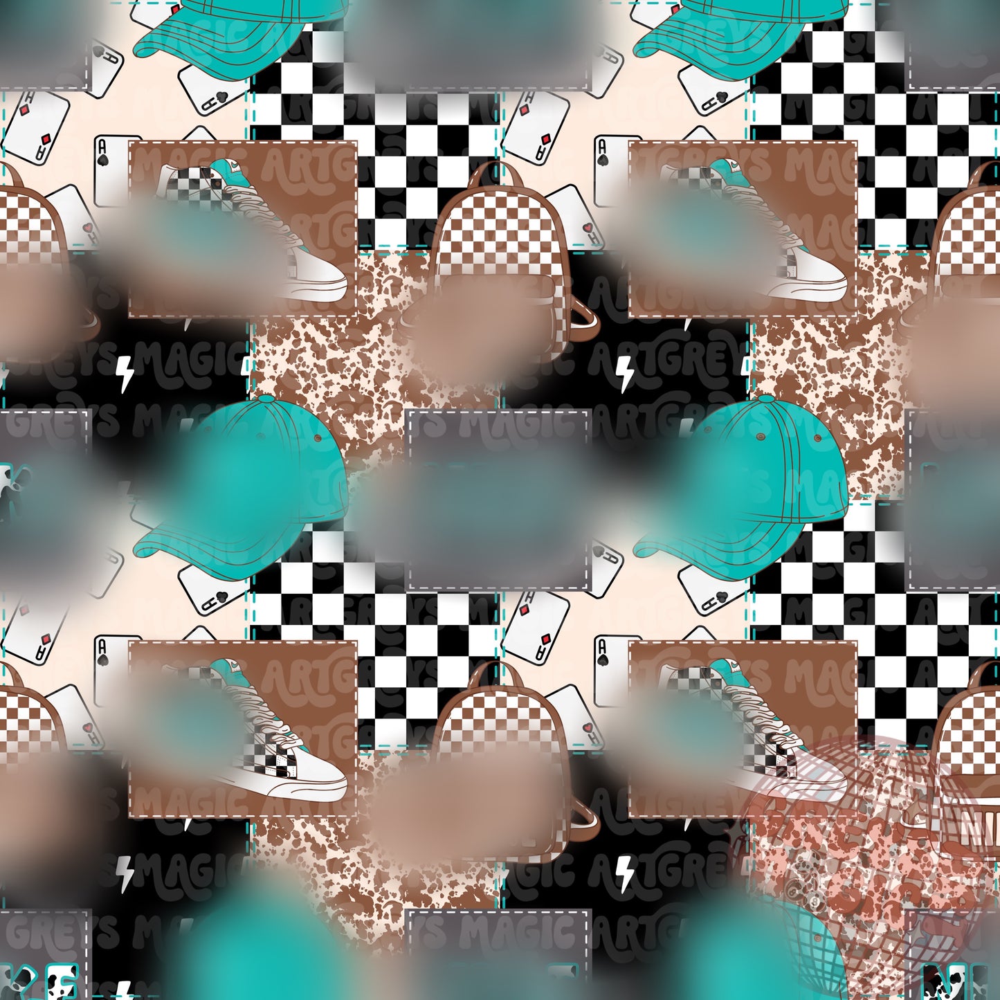 Boy Western Check Hat Shoes Backpack Patchwork Seamless File