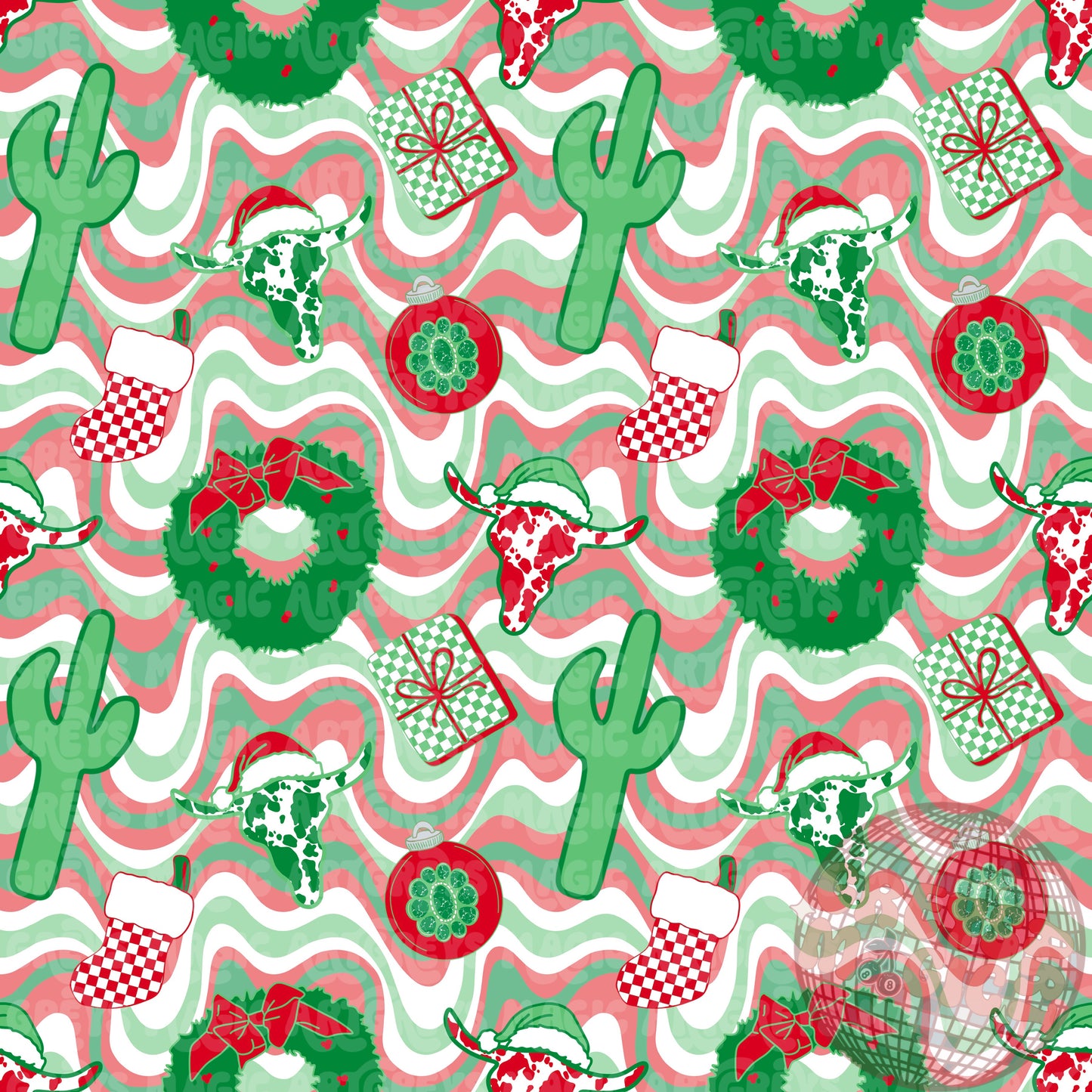 Western Groovy Swirl Christmas Mashup Seamless File