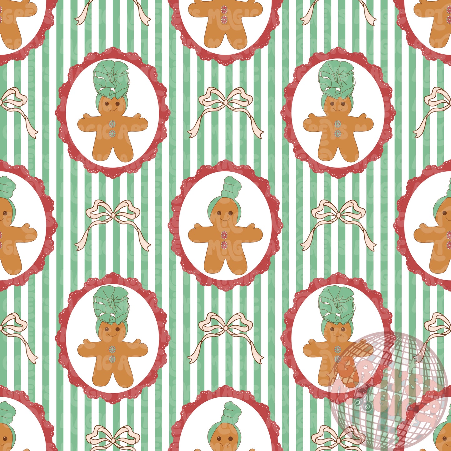 Striped Gingerbread Lady Bow & Topknot Seamless File