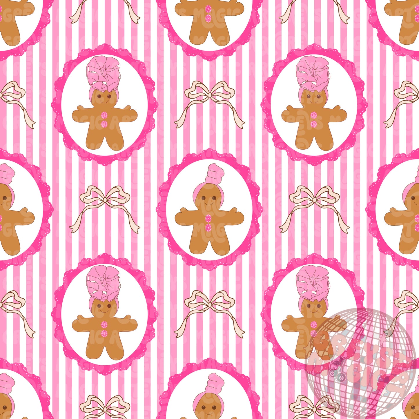 Pink Gingerbread Lady Bow Seamless File