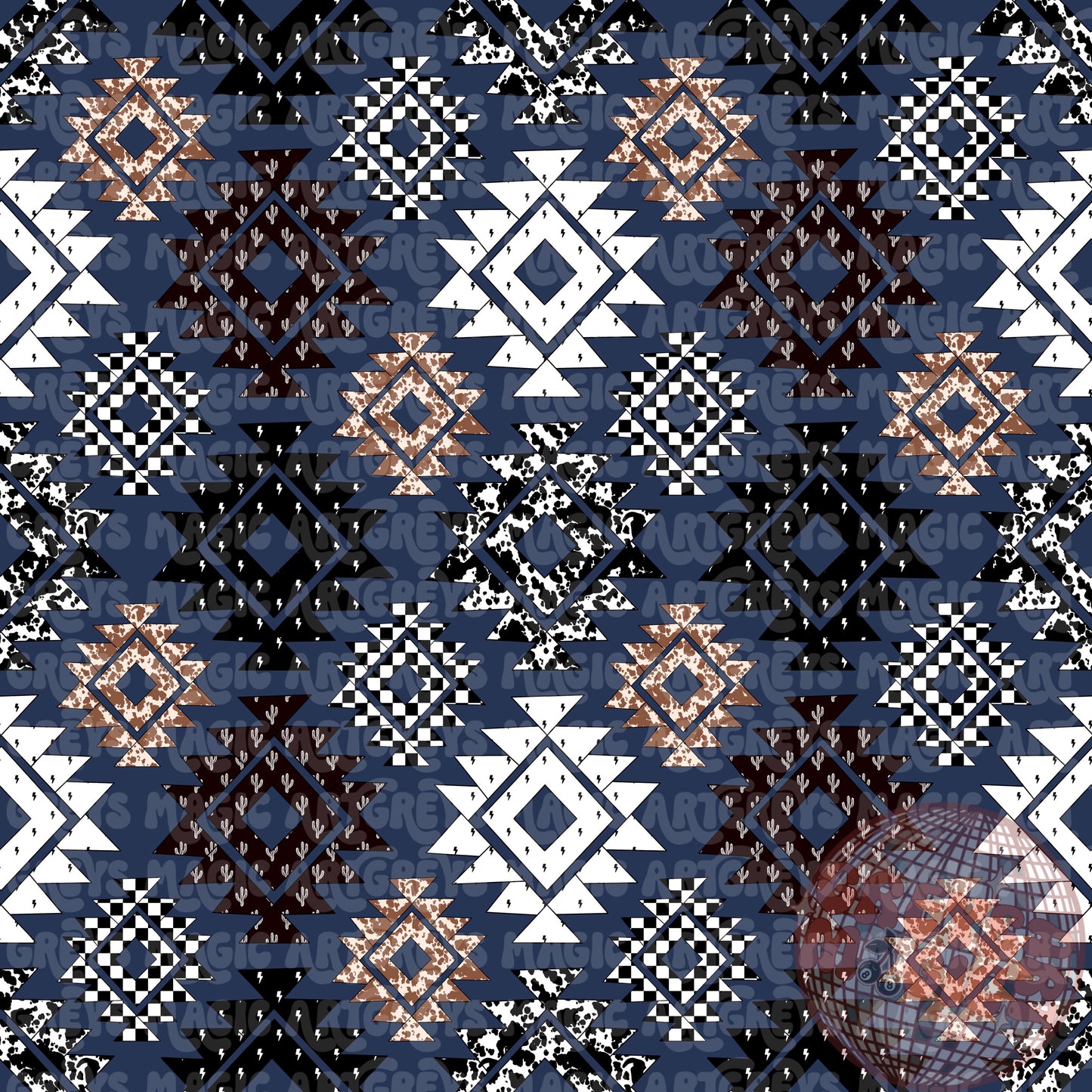 Navy Blue Cowprint Aztec Seamless File