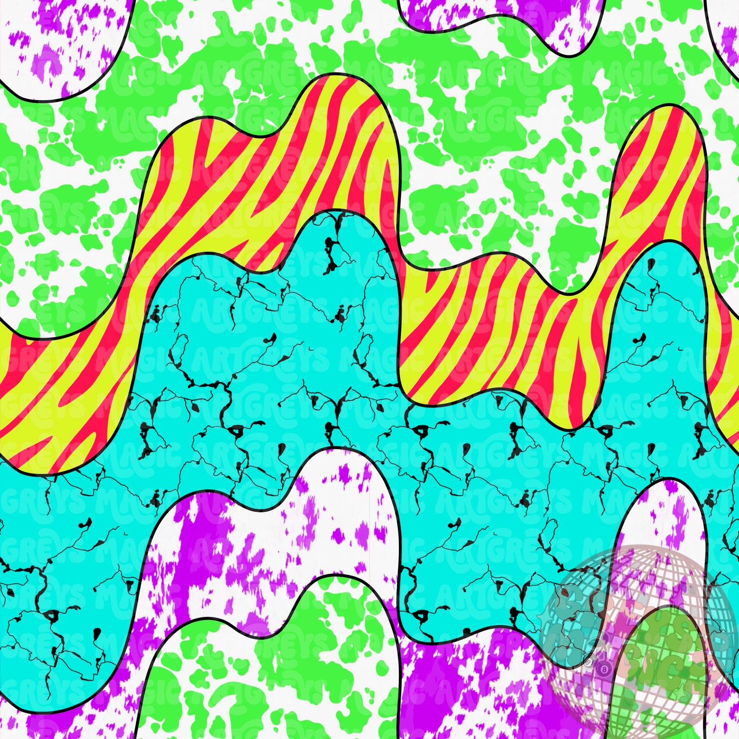 Neon Cowprint Marble Stone Zebra Drippy Lines Seamless File