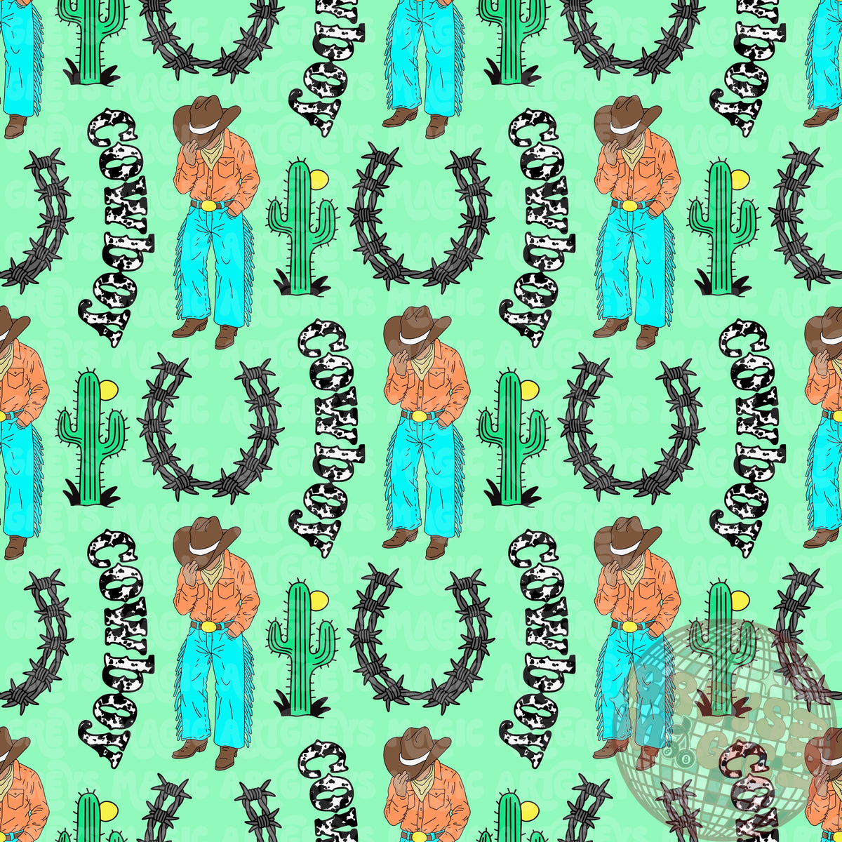 Cowboy Cactus Barb Wire Horseshoe Seamless File