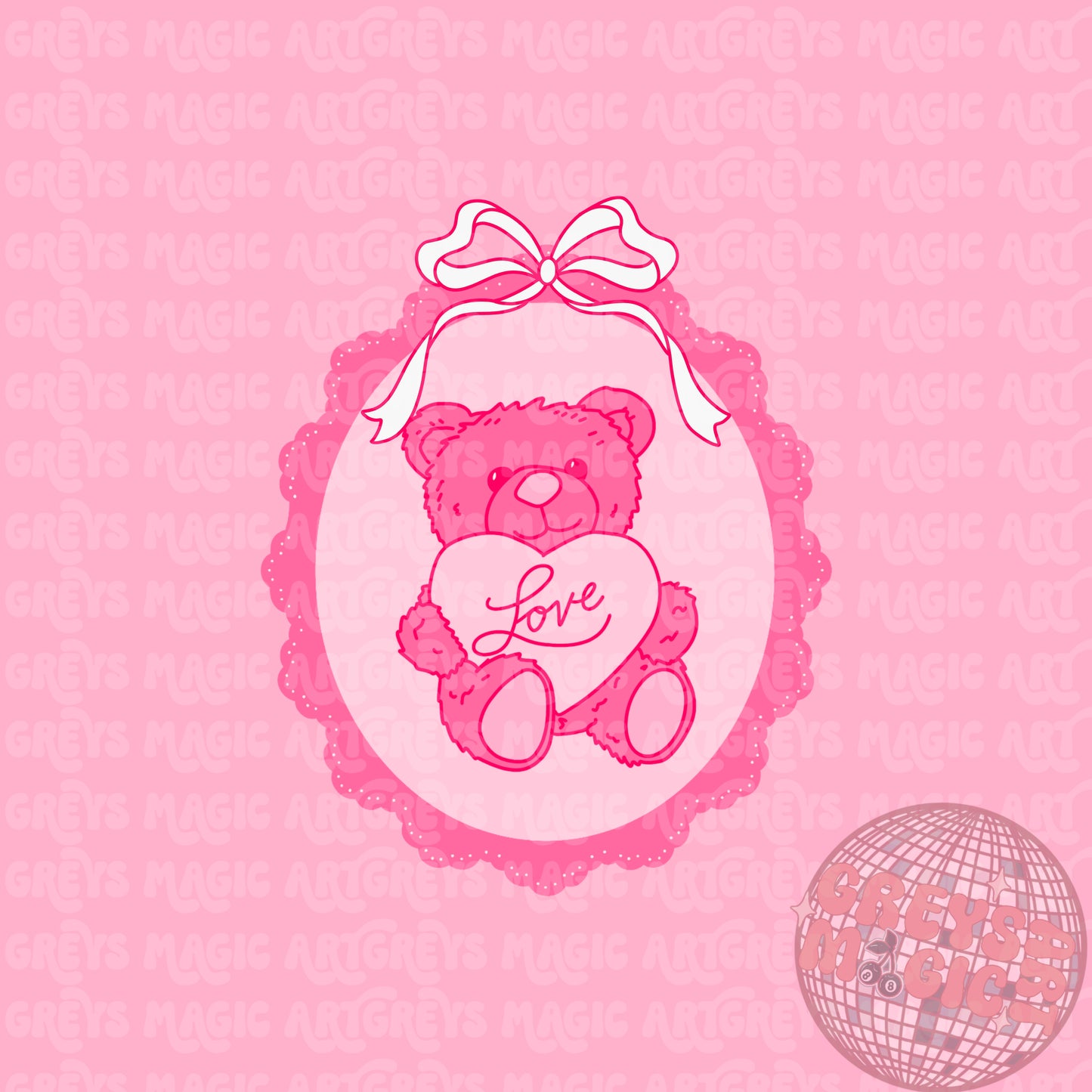 Vday Bear Coquette Bow Mirror PNG