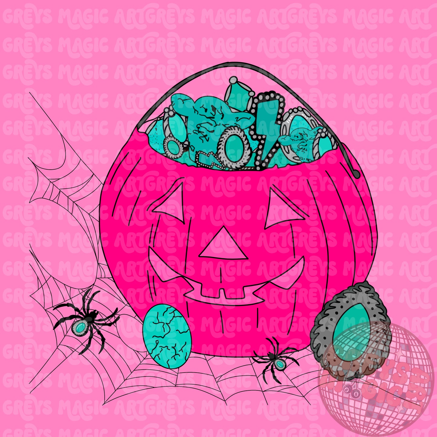 Concho Pink Pumpkin Basket PNG