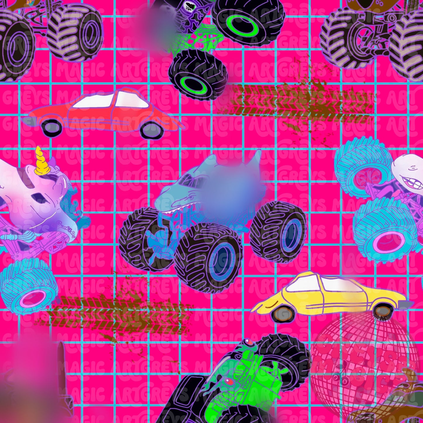 Pink Monster Trucks Seamless File