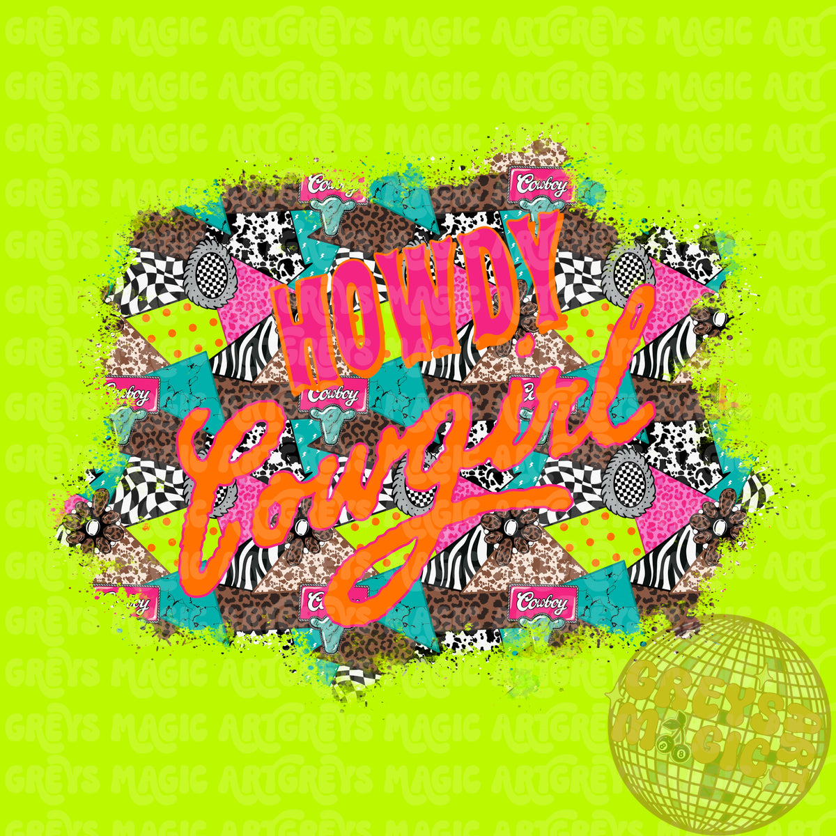 Neon Howdy Cowgirl Mashup PNG