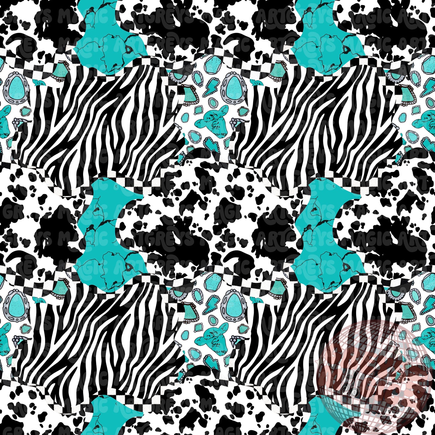 Zebra Concho Cowprint Turquoise Marble Mashup Seamless File