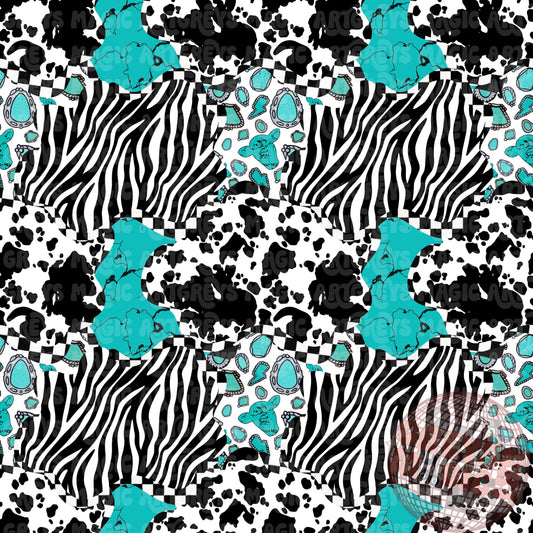 Zebra Concho Cowprint Turquoise Marble Mashup Seamless File