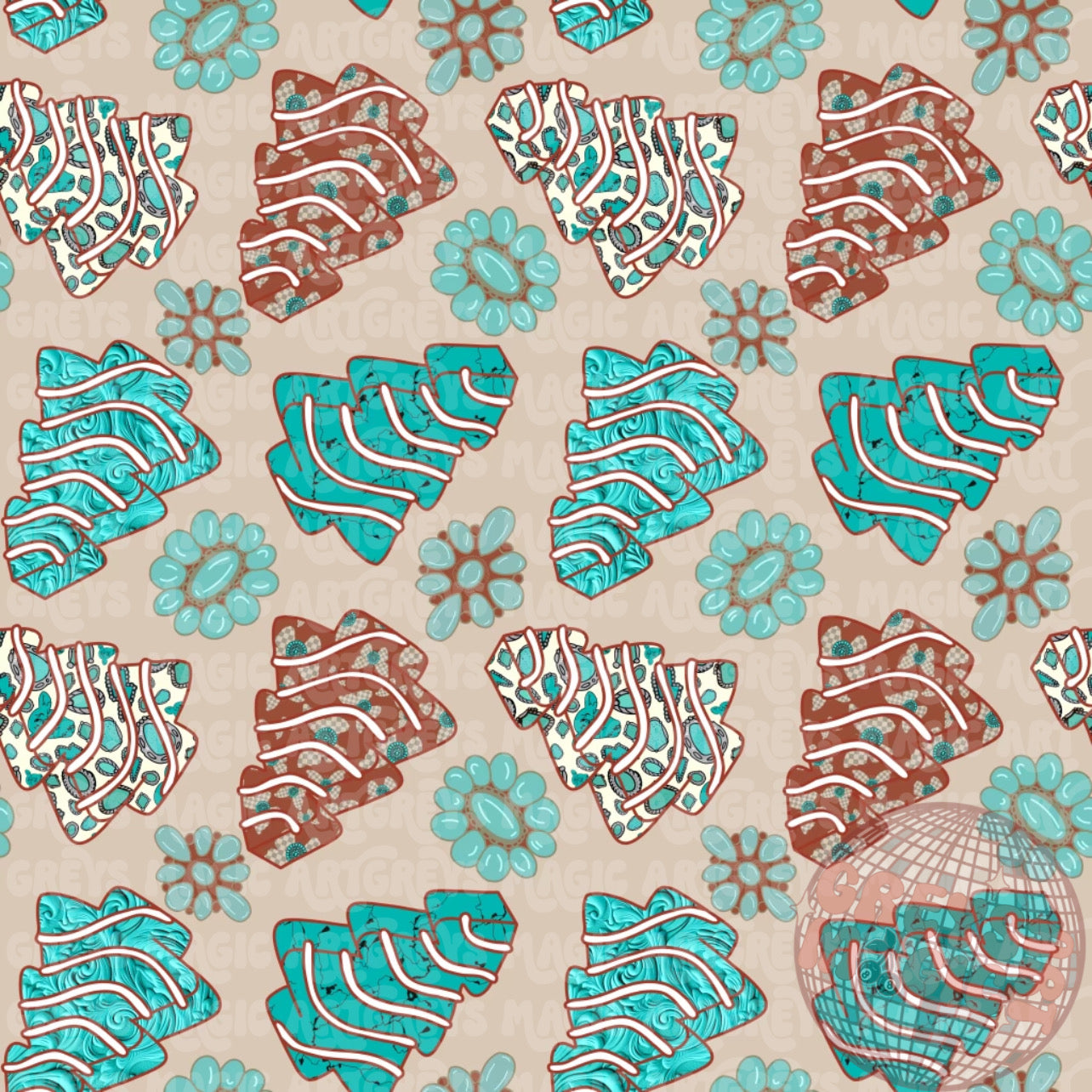 Western Christmas Tree Cakes Seamless File