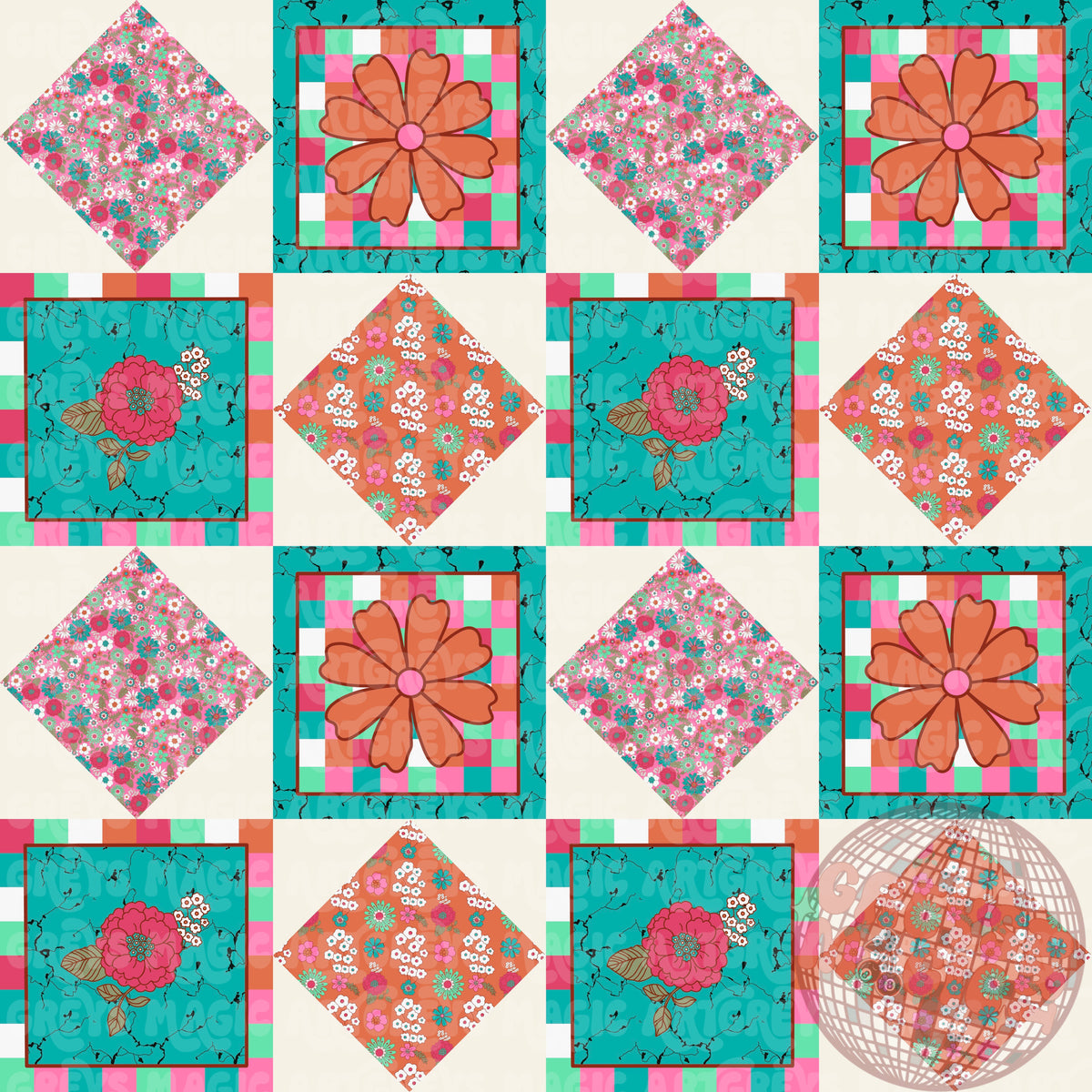 Diamond Square Floral Patchwork Seamless File