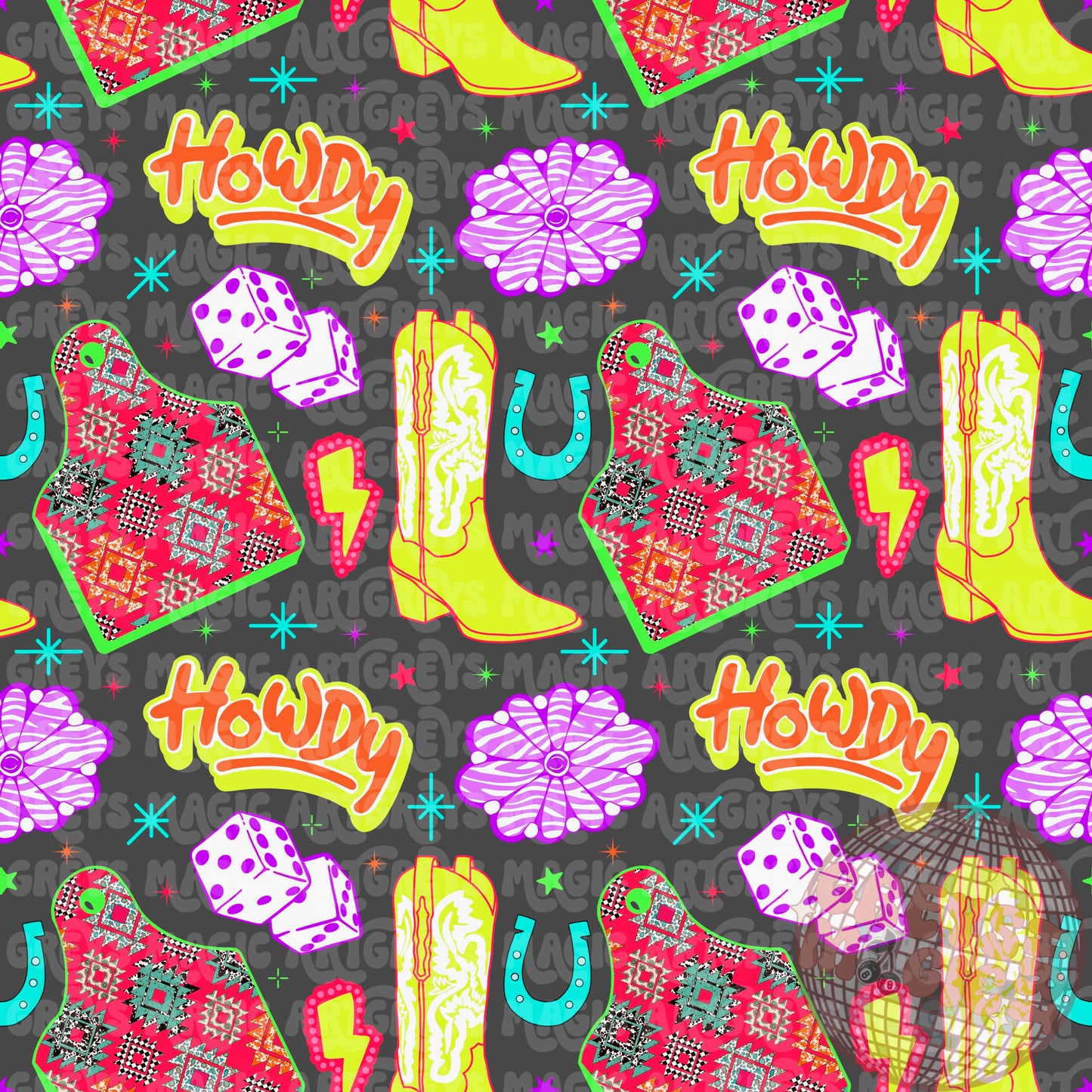 Neon Howdy Western Summer Seamless File