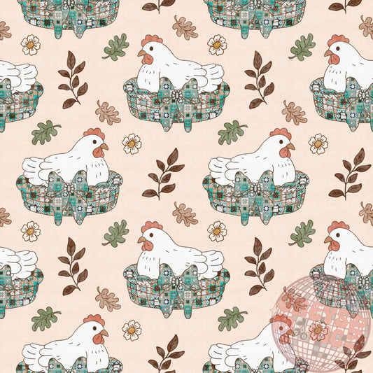 Chicken In Western Quilt Basket Seamless File