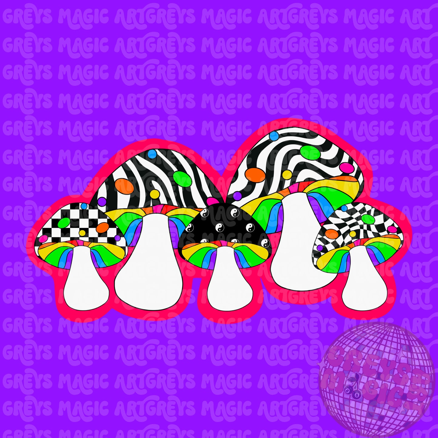 Retro Neon Mushies PNG