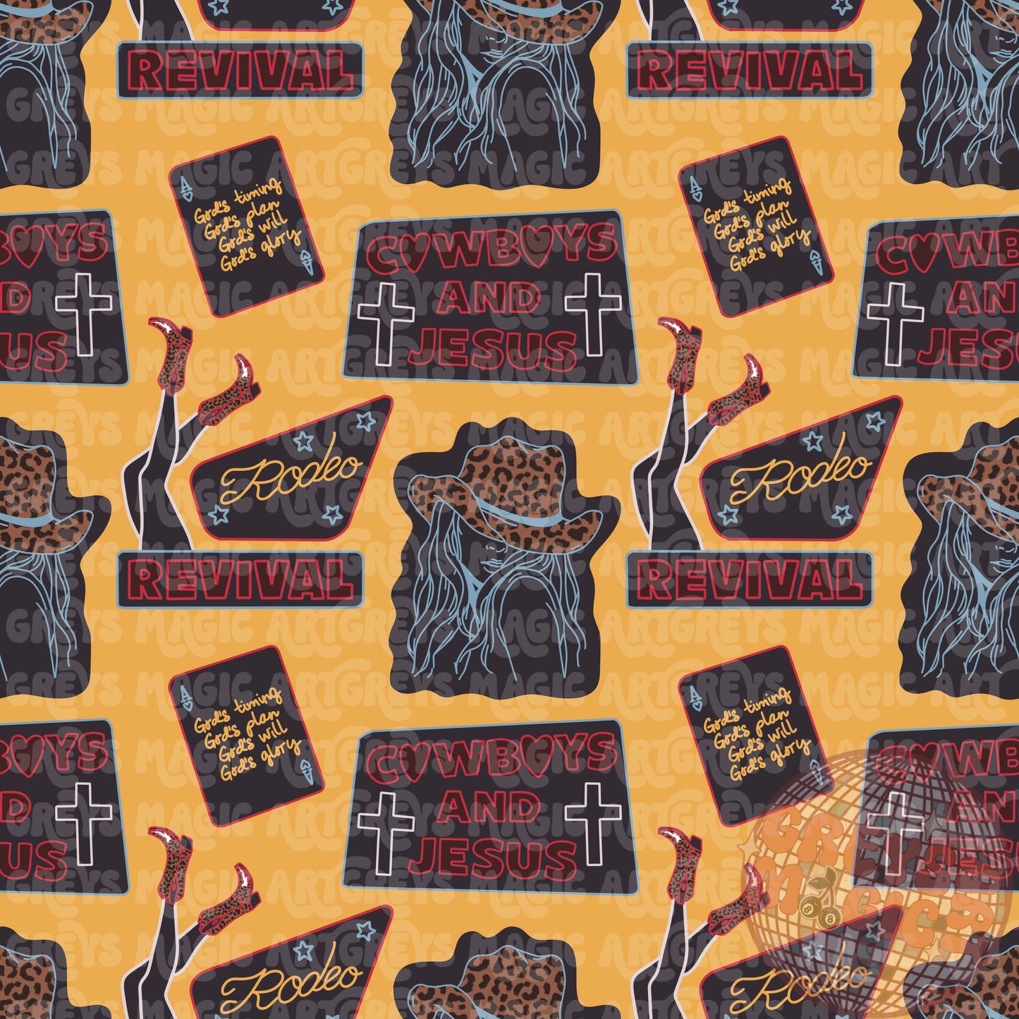 Cowboys and Jesus Yellow Seamless File