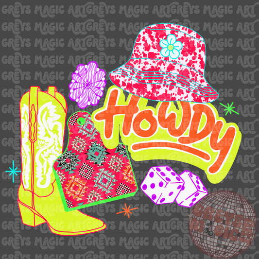 Neon Western Howdy Summer PNG