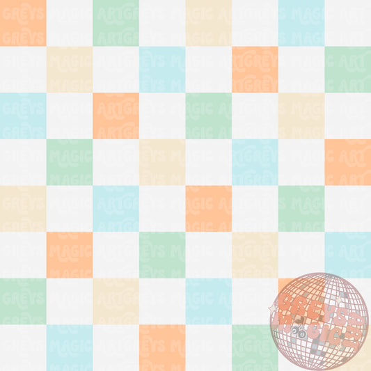 Orange Yellow Blue Green Pastel Checkered Seamless File