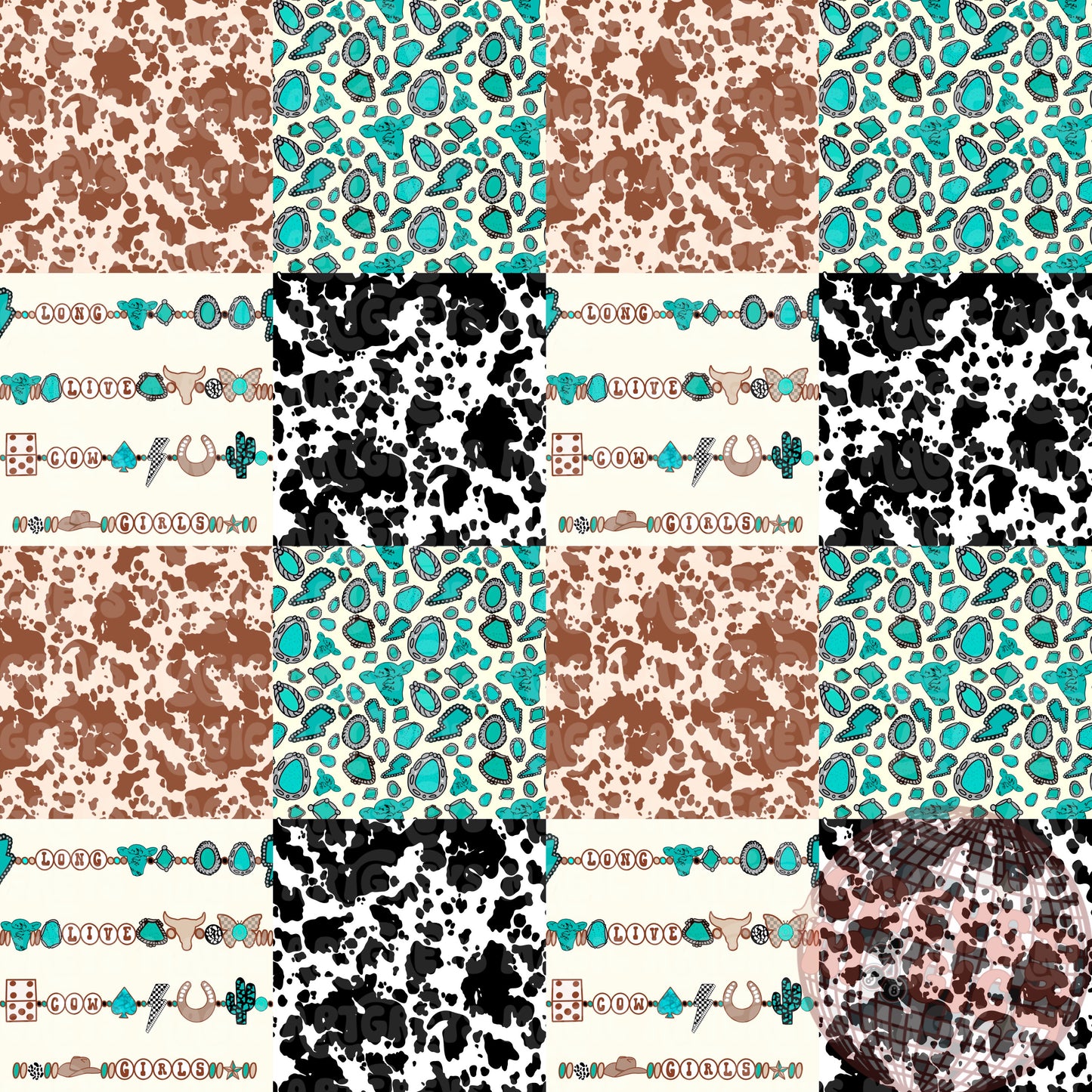 Western Cowhide Turquoise Stones Checkmate Seamless File