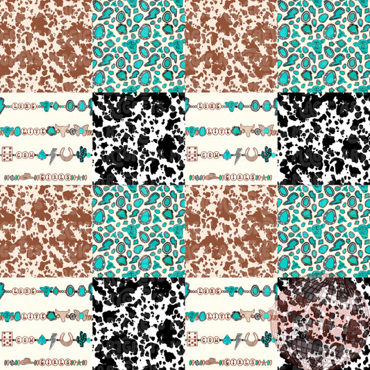 Western Cowhide Turquoise Stones Checkmate Seamless File